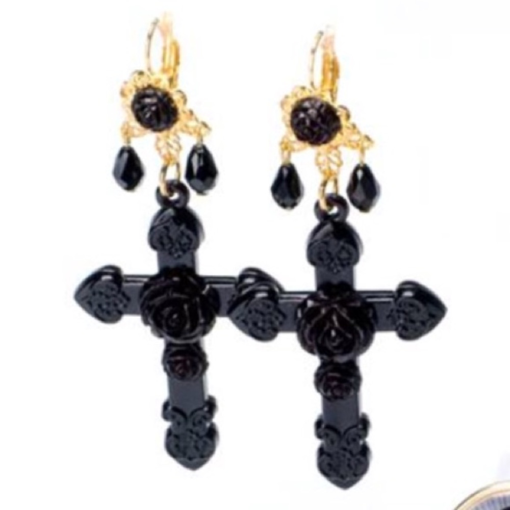 Tarina Tarantino Rose Cross Earrings